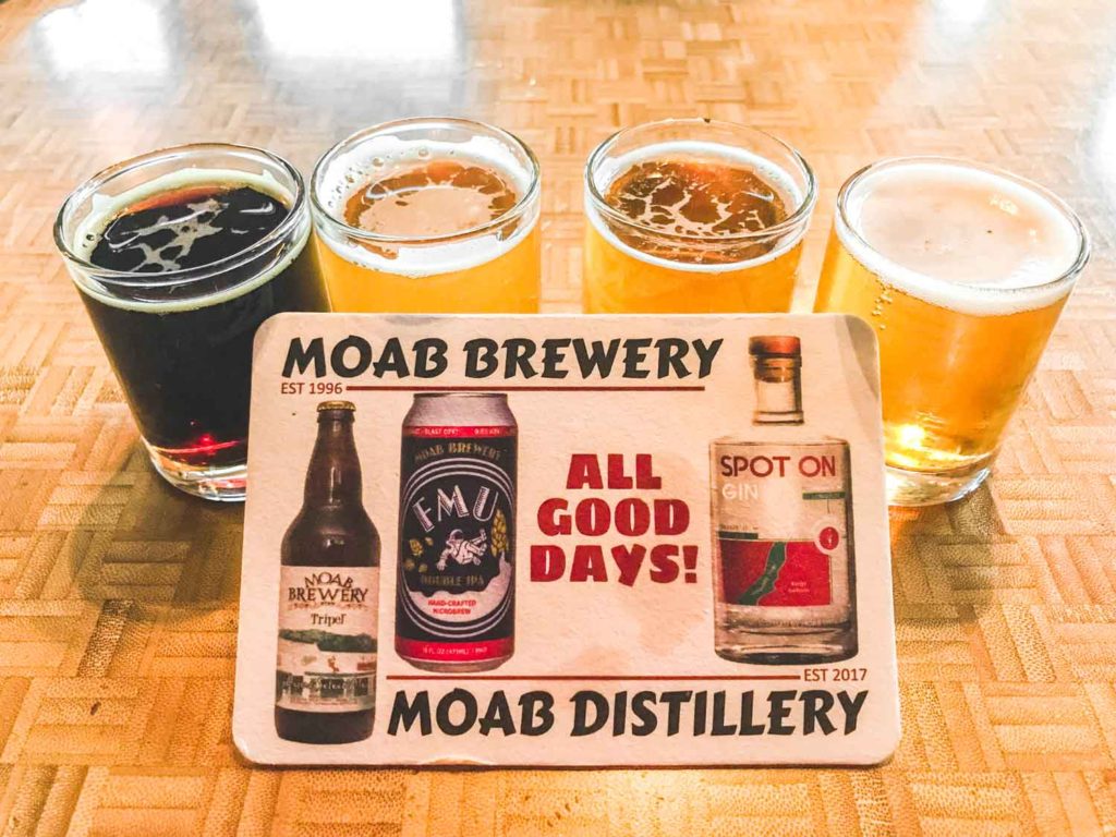 Beer flight at Moab Brewery