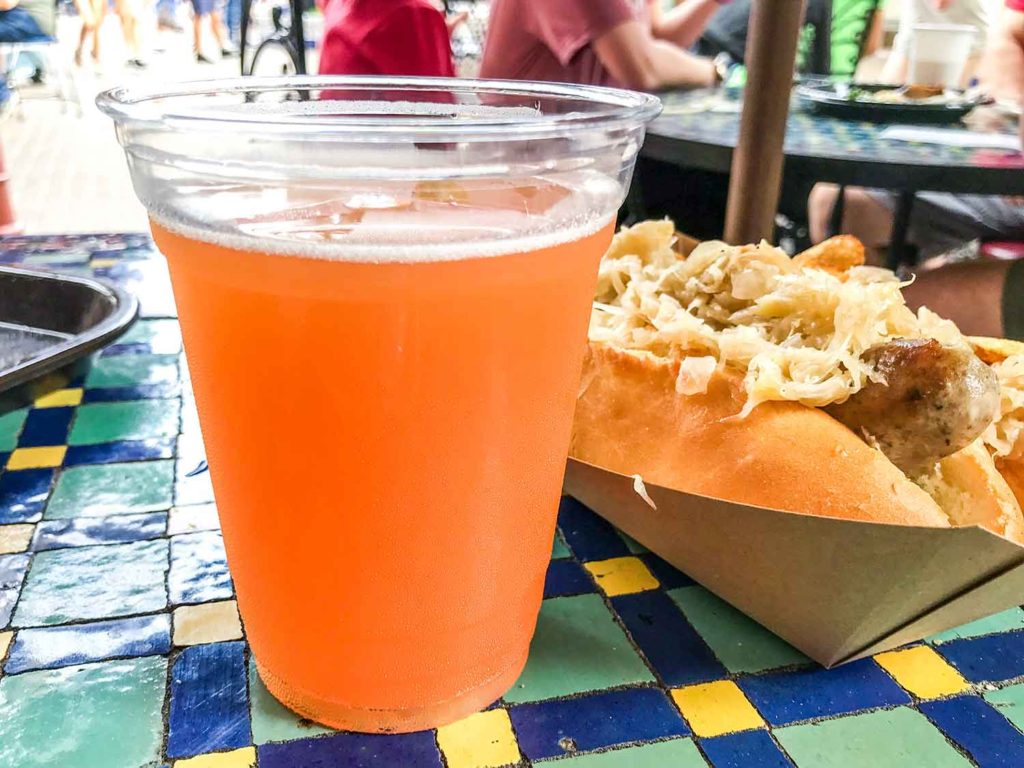 Beer and bratwurst at Epcot's Germany pavilion.