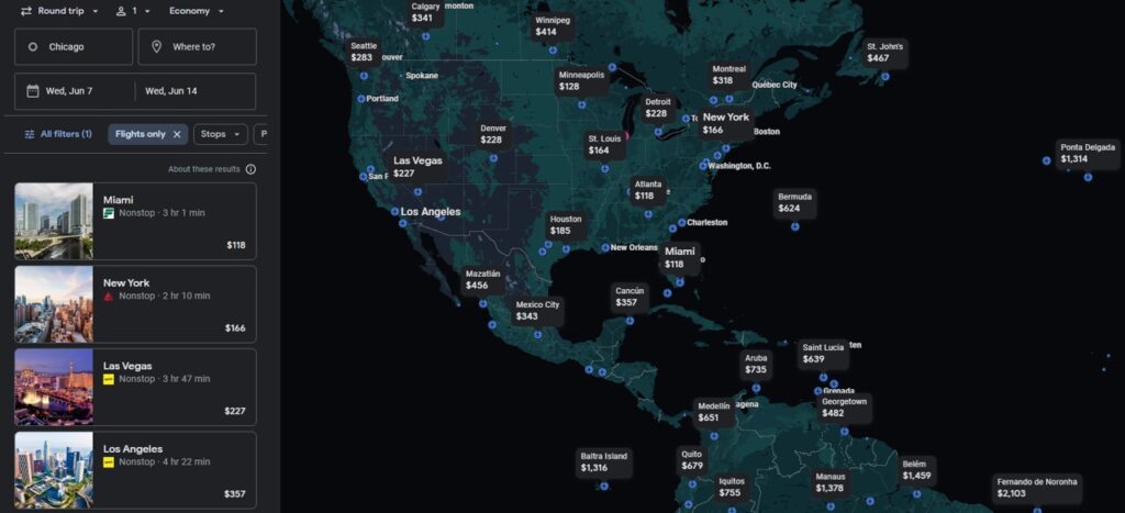 Google Flights map